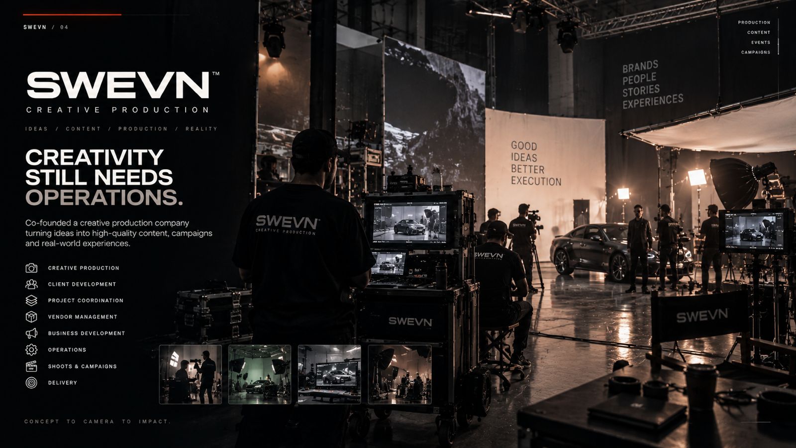 Swevn Creative Production — production set with crew, cameras and lighting
